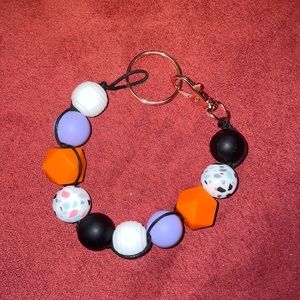 Handmade key ring beaded wristlet bracelet with silicone beads